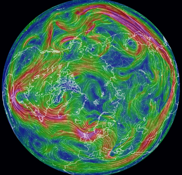 Earth global map of wind 29 janvier 2022